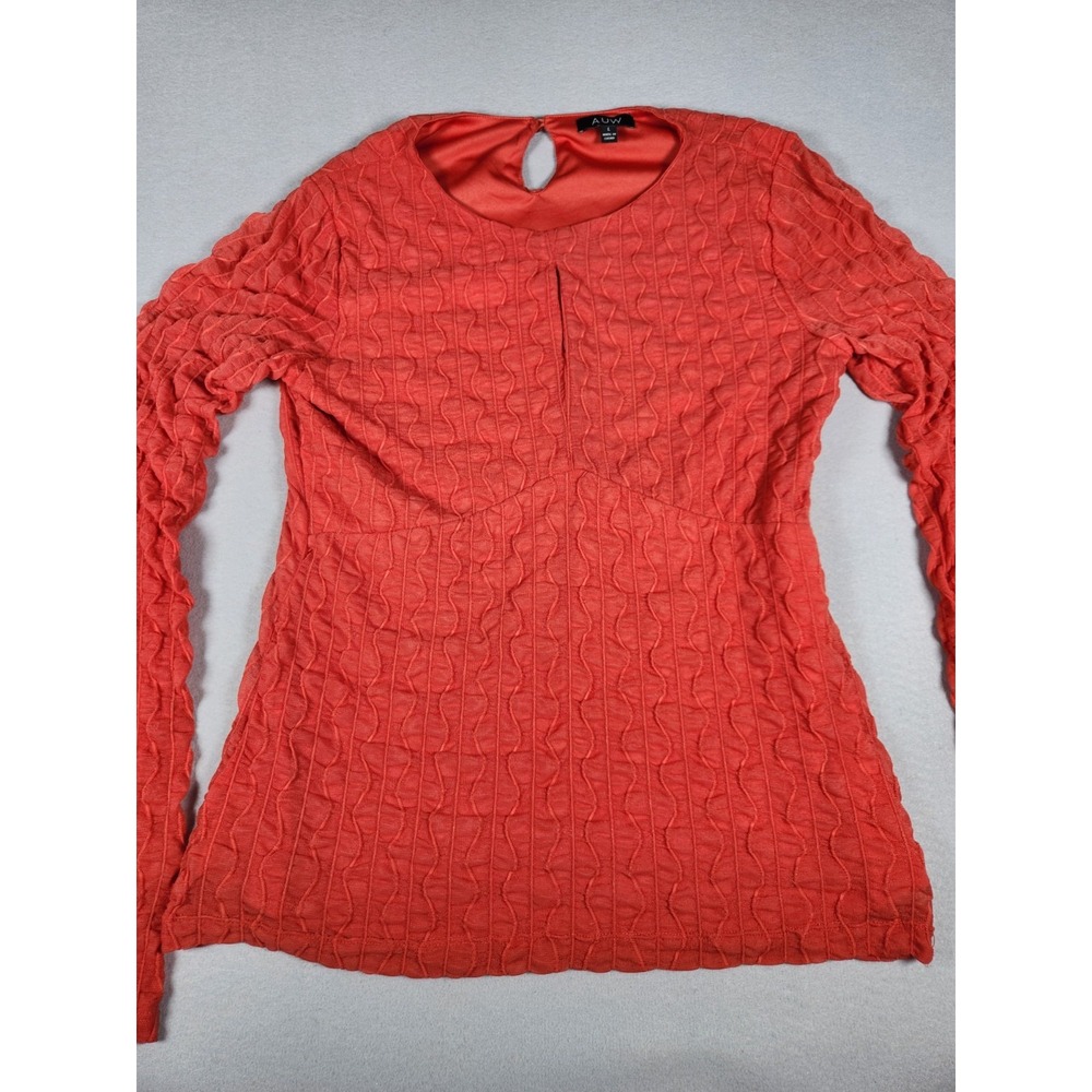 AUW Womens Orange Textured Knit Scoop Neck Long Sleeve Blouse‎ T48844S64 L
